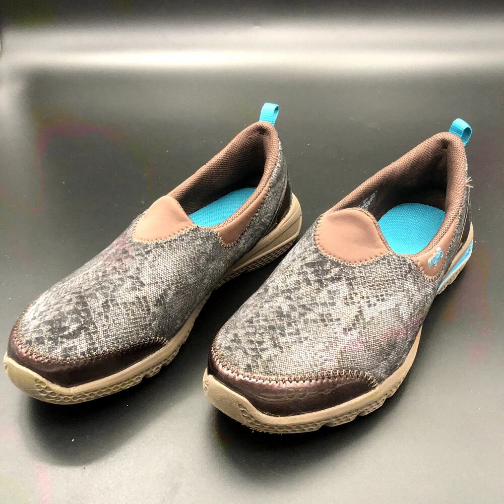 Ryka Brown Faux Snake Print Fabric Slip-On Sneakers, Women's Size 6.5M/EUR 37